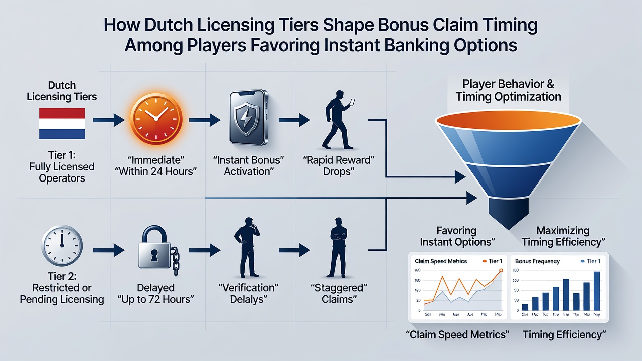 Grafiek die toont hoe licentieniveaus bonusclaimtiming beïnvloeden voor Nederlandse spelers met instant banking in live roulette